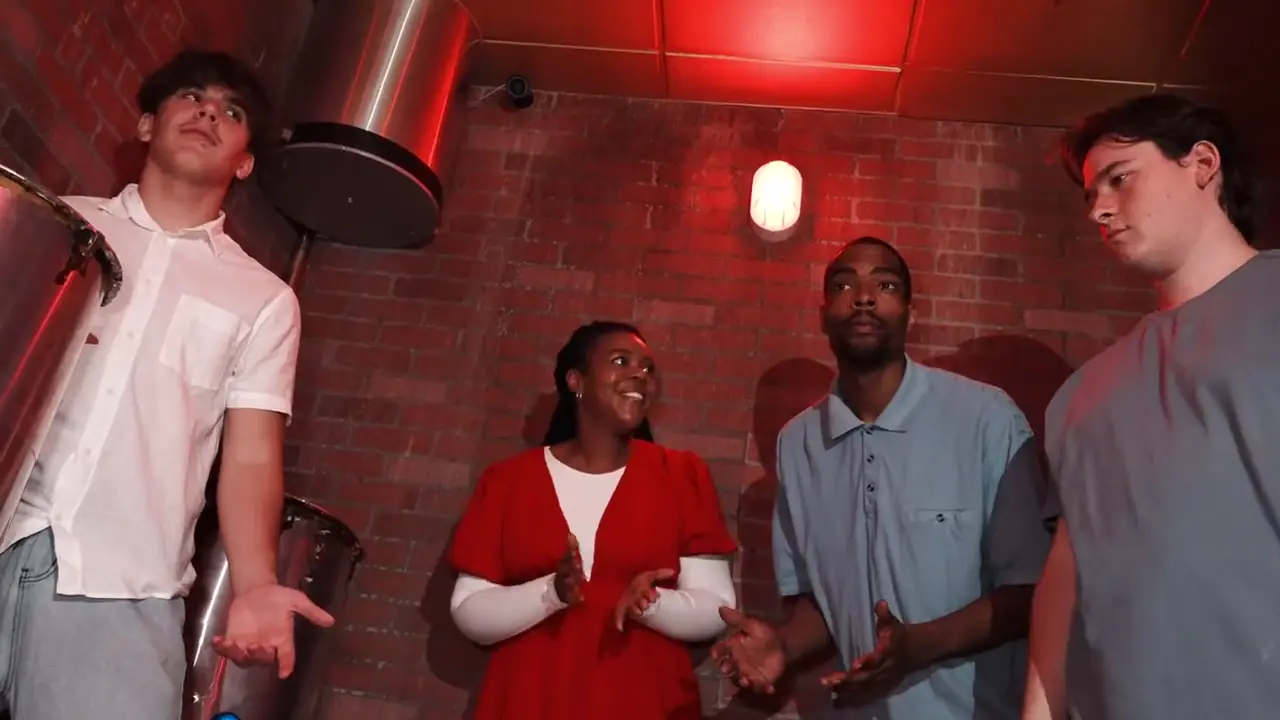Friends inside a Bond's escape room
