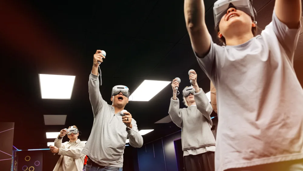 Players in the free-roam VR arena at Bond's Fairfax, photo 1