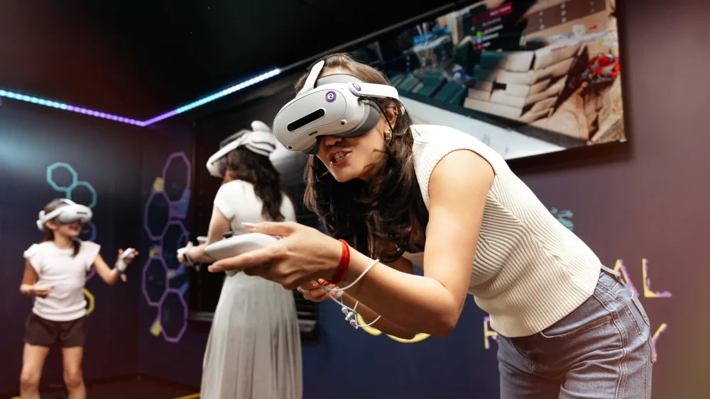 Players in the free-roam VR arena at Bond's Fairfax, photo 5